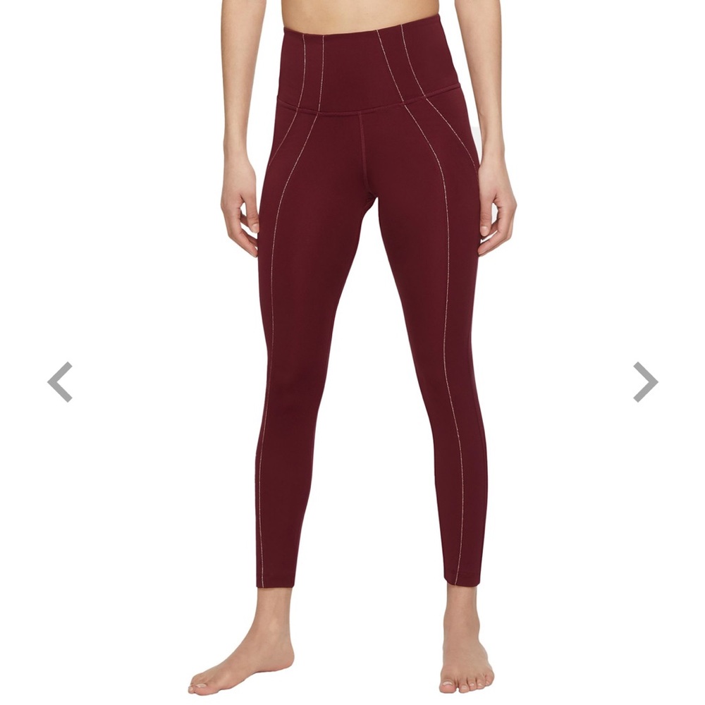 Nike Maroon High-Rise Leggings with Contrast Stitching
